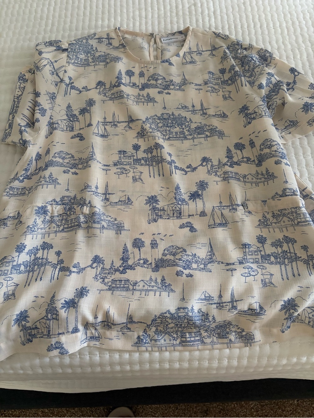 PaperDolls Cream Blouse with Blue Toile Print